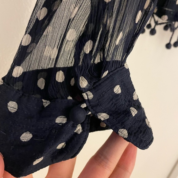 J. Crew Navy White Polka Dot Chiffon w Tassels Top - Picture 5 of 8